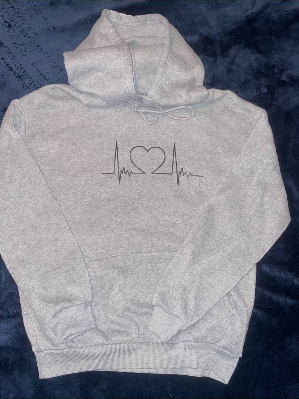 Gray Heartbeat Graphic Hoodie - Unisex Pullover Sweatshirt Sz Small
